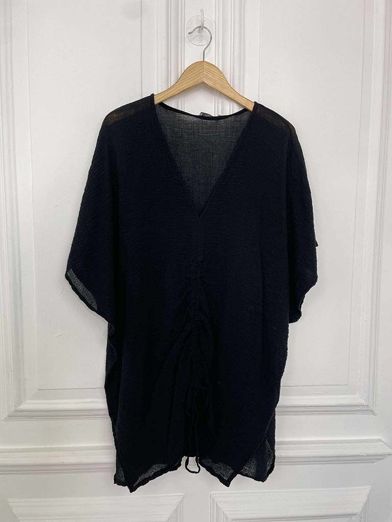 Seersucker Drawstring Top - Black