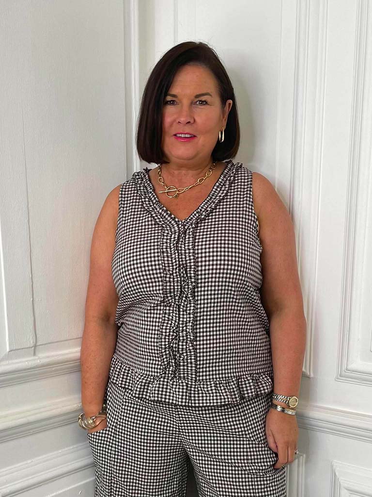 Cottage Check Ruffle Top - Chocolate