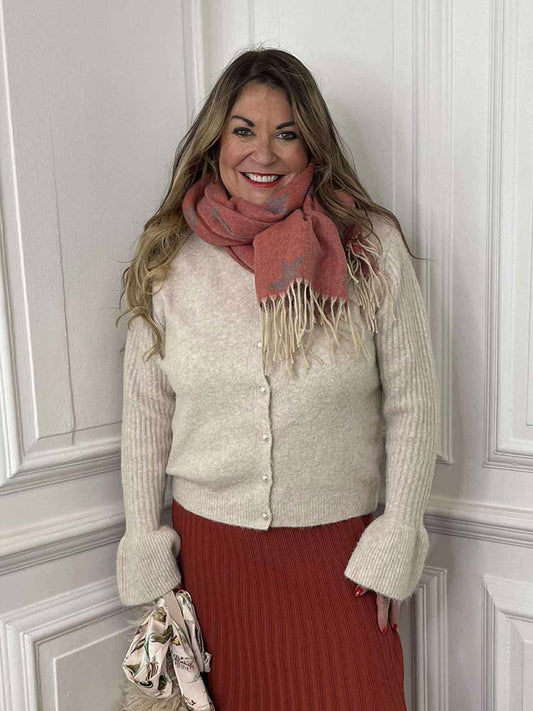 Ruffle Cuff Cardigan - Stone