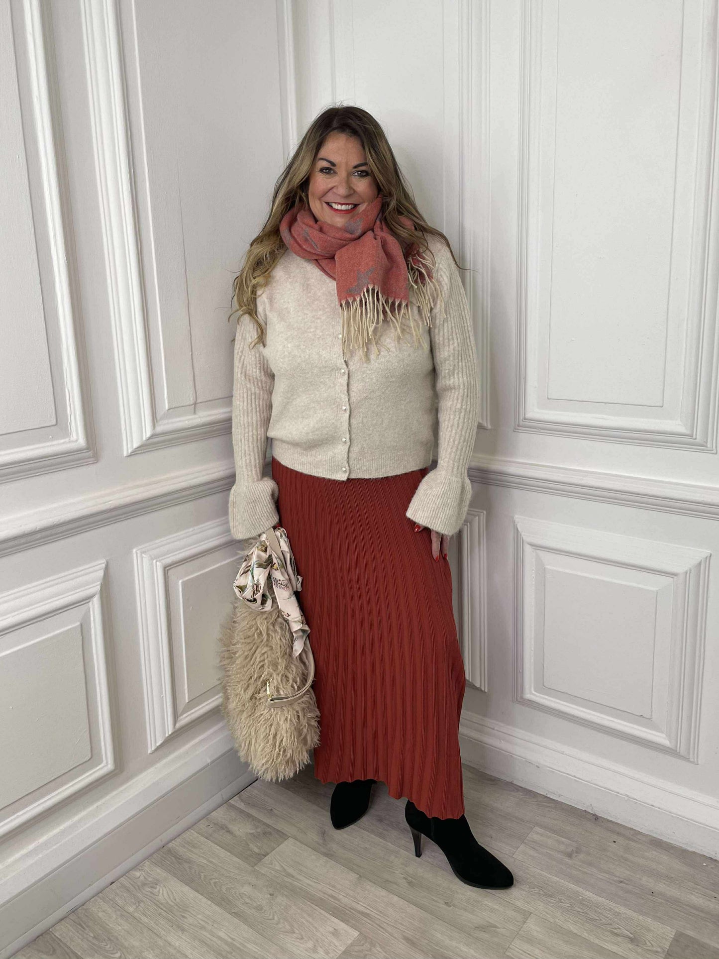 Ribbed Knit A-Line Skirt - Rust