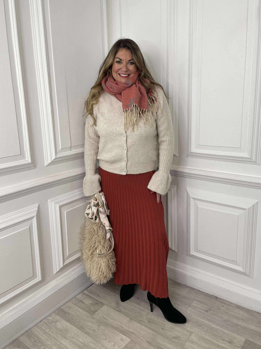 Ribbed Knit A-Line Skirt - Rust