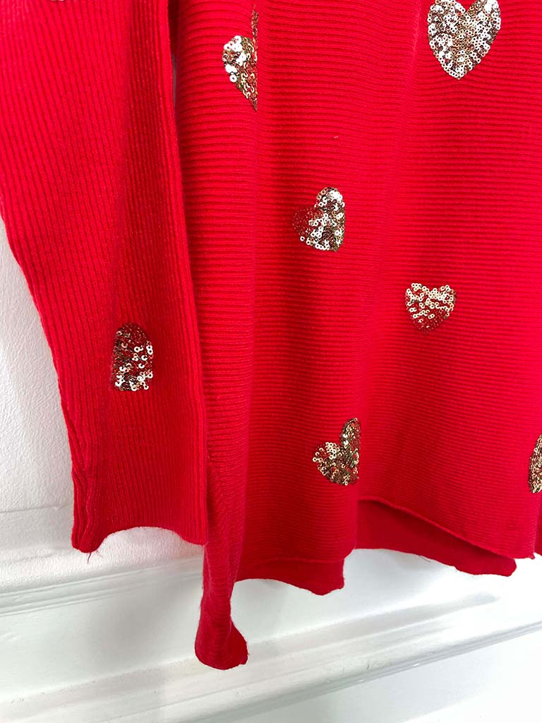 Sequin Heart Knit - Red