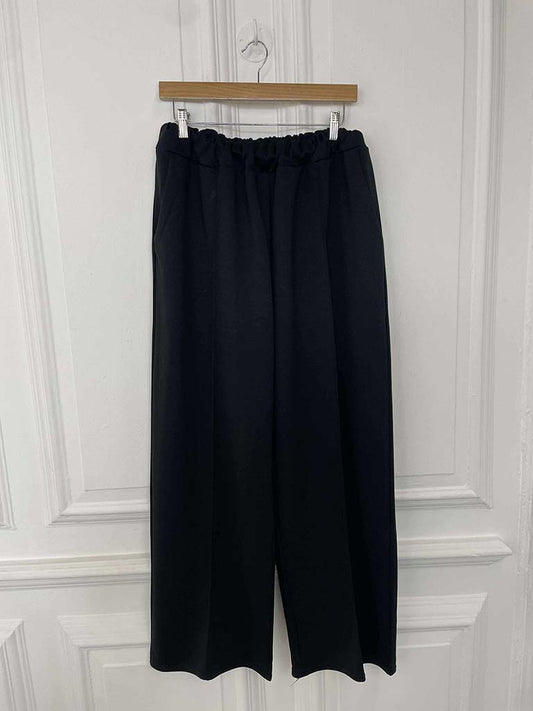 Wide Leg Seam Front Joggers - Black