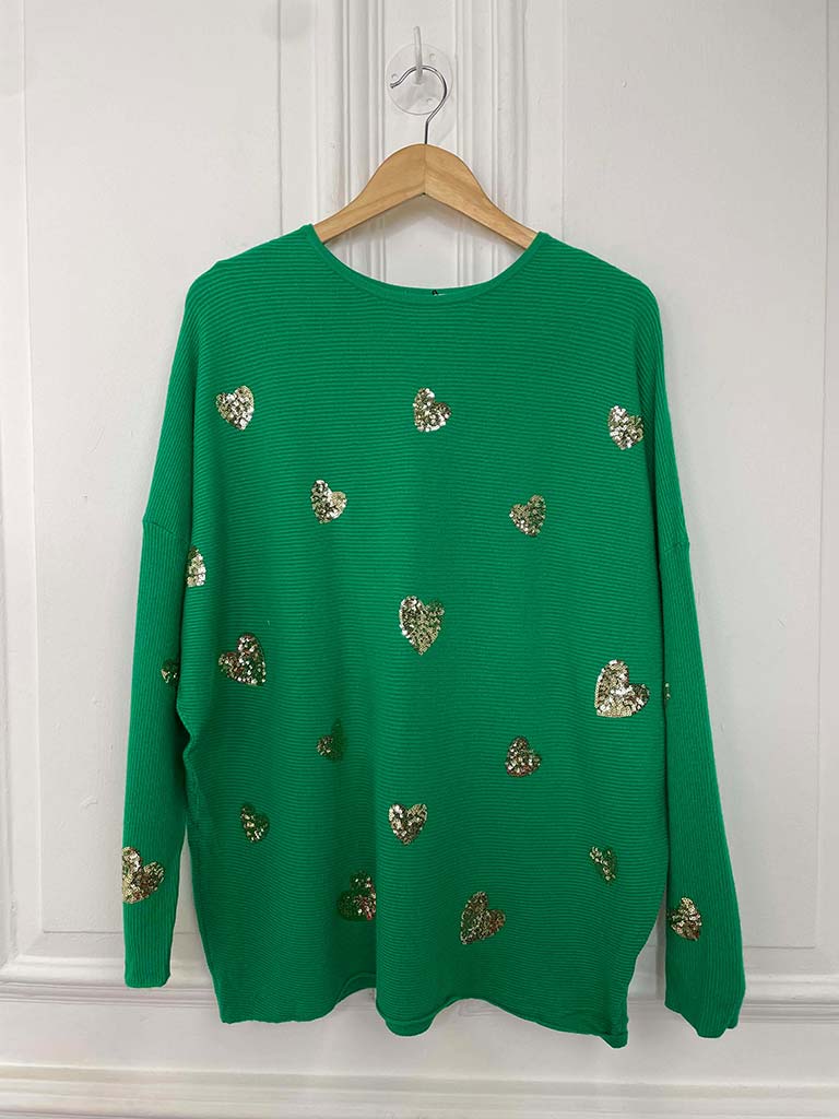 Sequin Heart Knit - Green