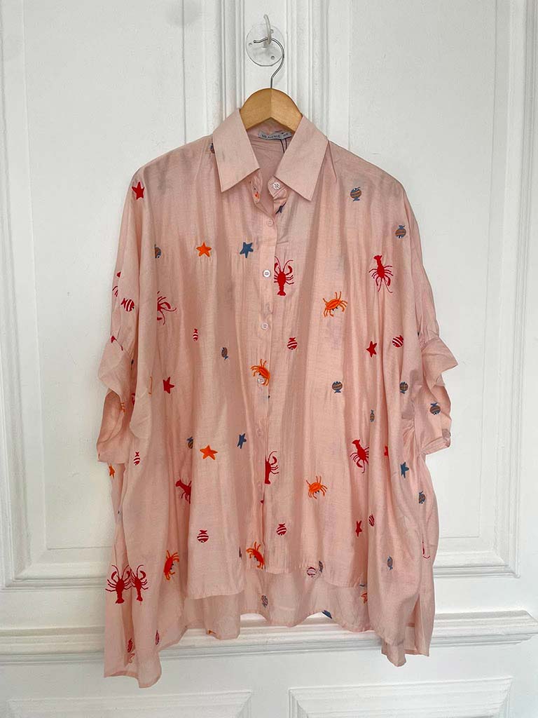 Ocean Embroidered Artist Shirt - Blush