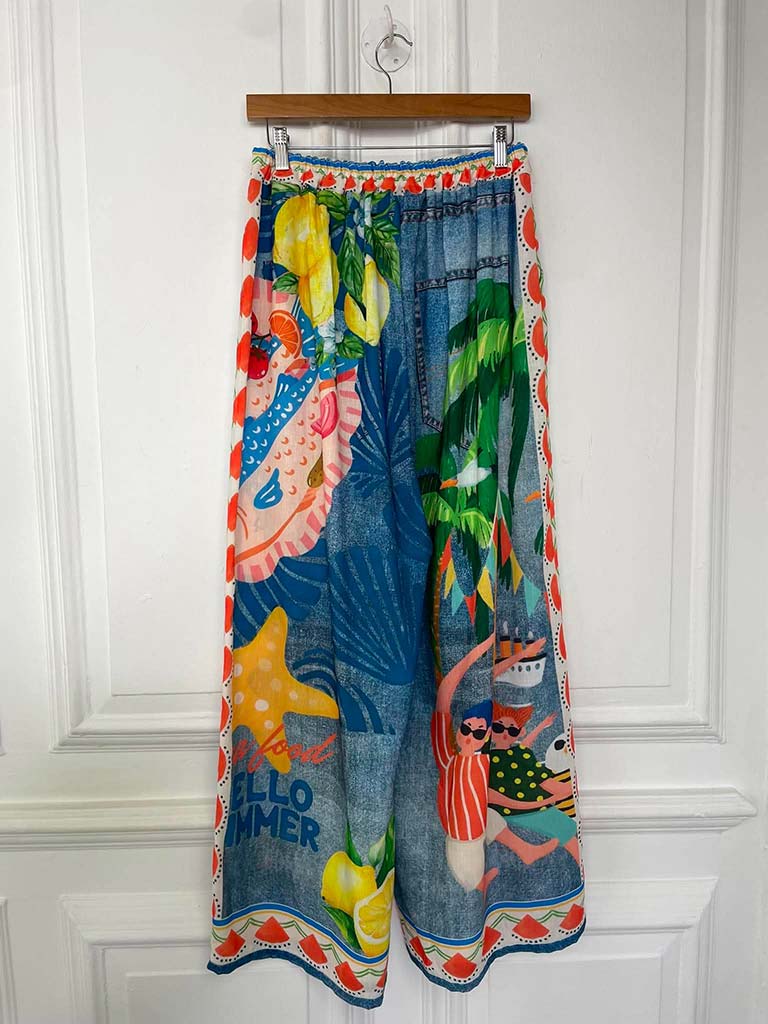 Denim Style Palazzos - Palm & Shell