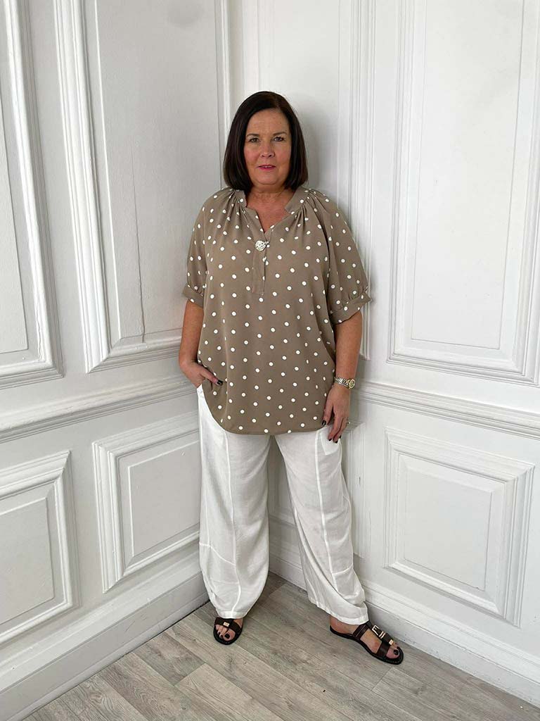 Dotty Large Button Top - Mocha