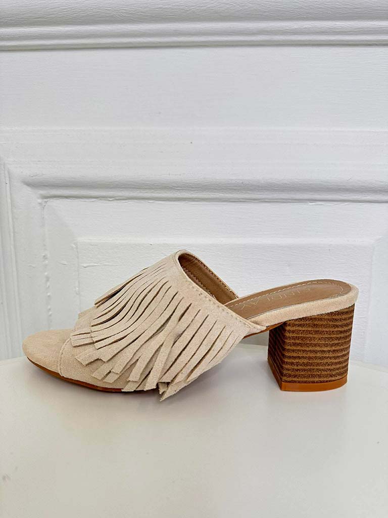 Fringed Mule Sandal - Stone