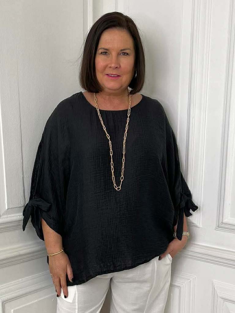 Tie Sleeve Top - Black