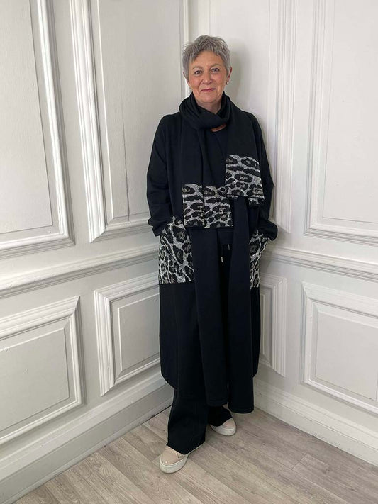 Malissa J Leopard Studded Coatigan & Scarf