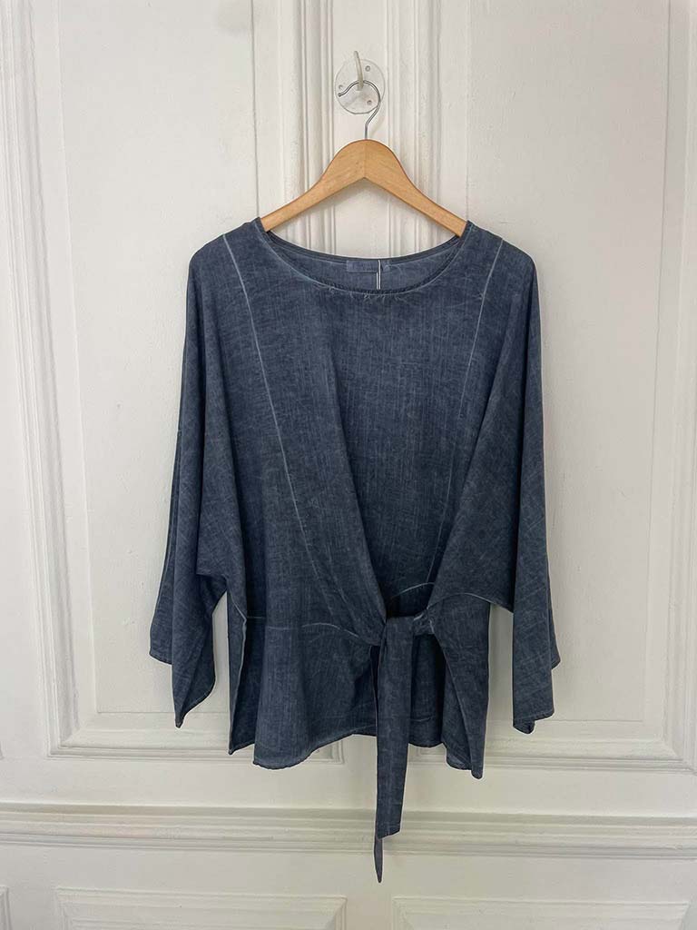 Tie Front Relaxed Top - Vintage Navy