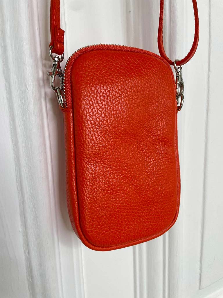 Leather Cross Body Phone Bag - Orange