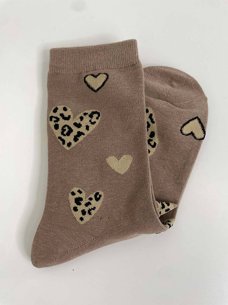 Leopard Heart Socks - Natural
