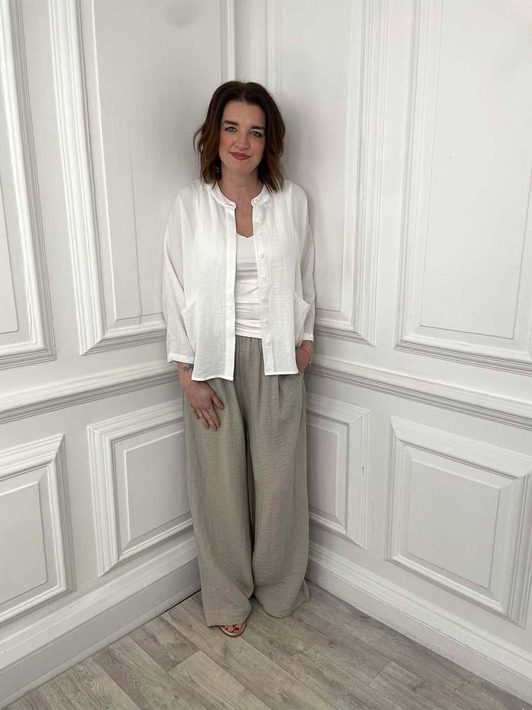 Wide Leg Woven Trousers - Parchment