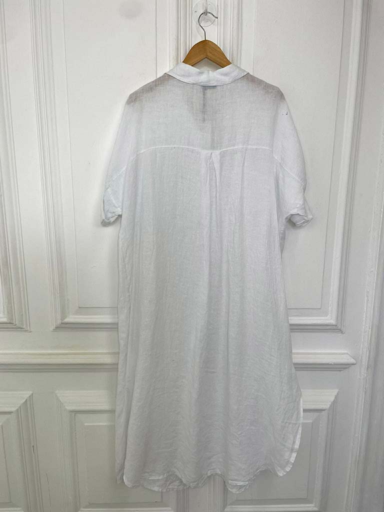 Linen Pocket Shirt Dress - White