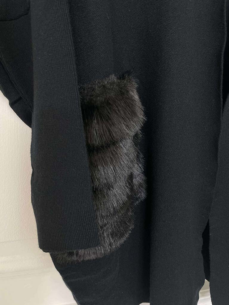 Faux Fur Pocket Cardigan - Black
