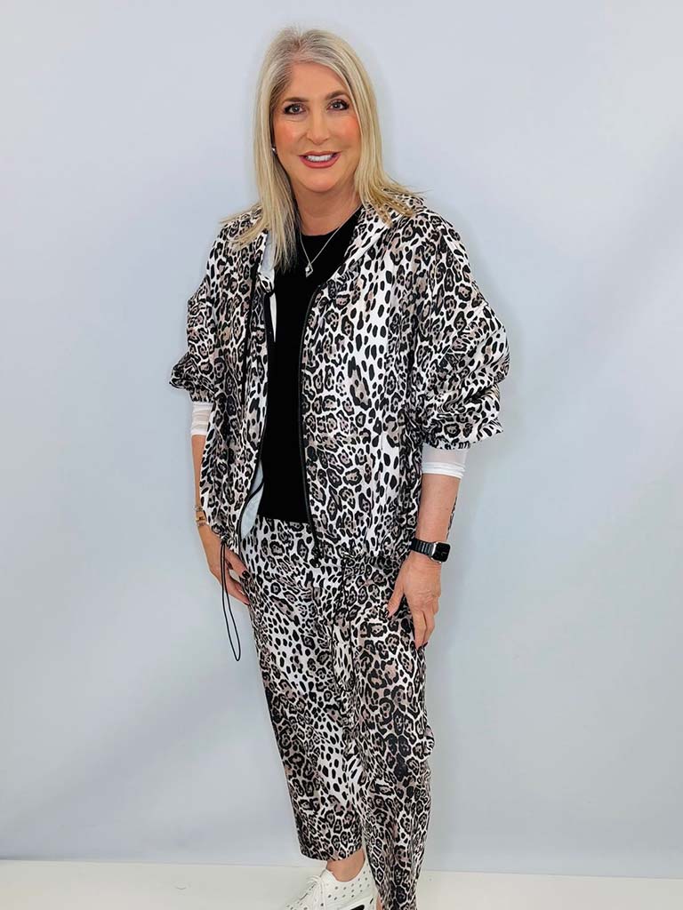 Malissa J Hooded Zip Leopard Jacket