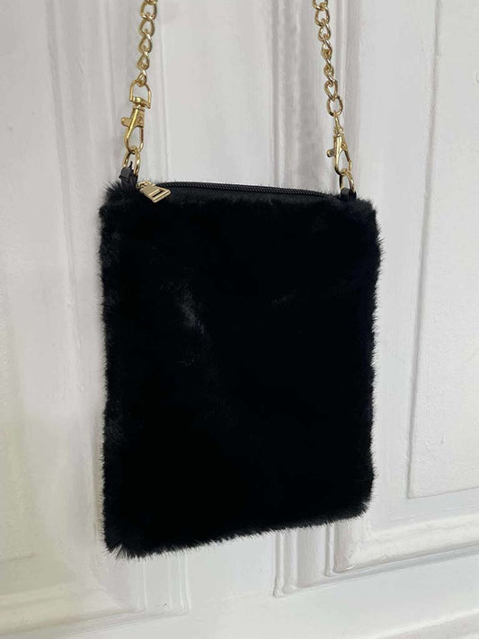 Malissa J Faux Fur Cross Body Bag - Black