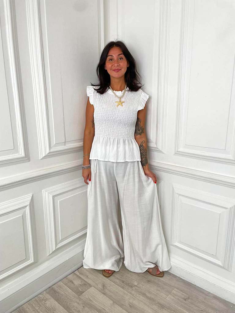 Shirred Frill Top - White
