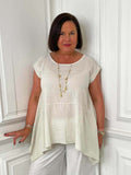 Linen Mix Cap Sleeve Top - Stone