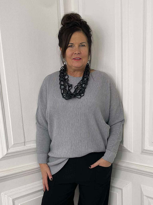 Relaxed Ribbed Knit - Silver Grey