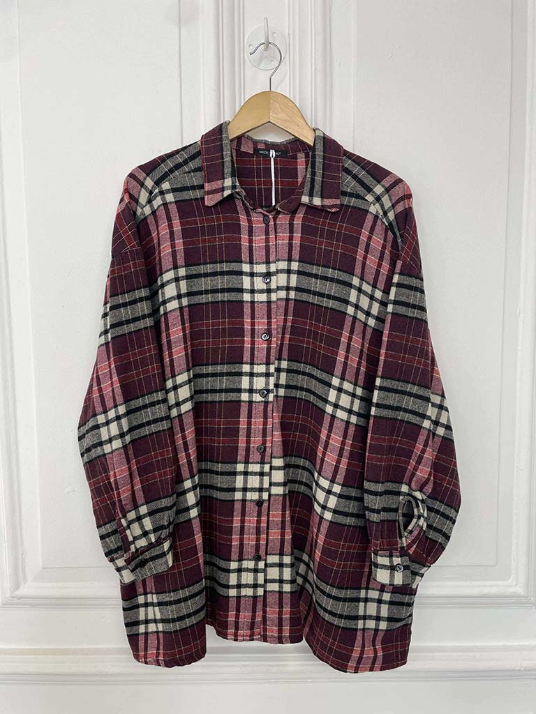 Oversized Check Shirt - Burgundy