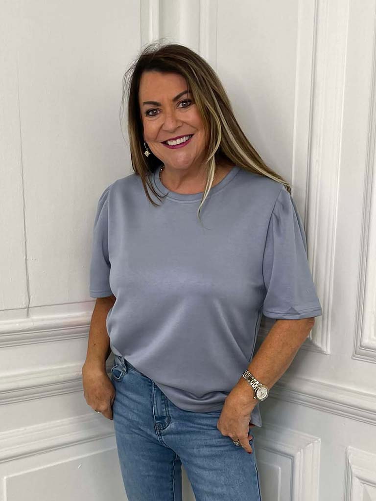 Malissa J Puff Sleeve Luxe Tee - Blue