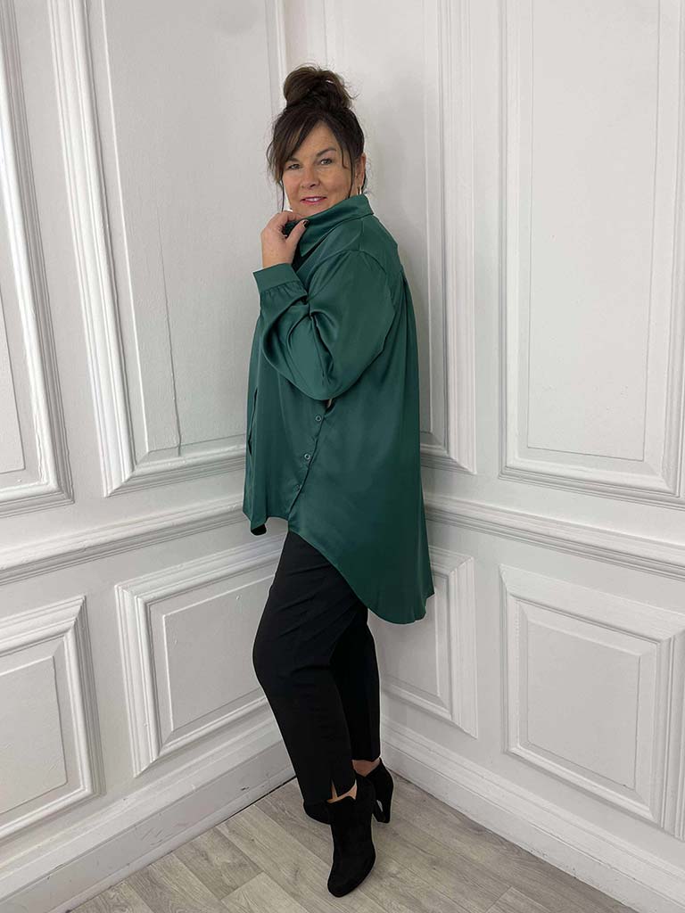 Luxe Silk Feel Shirt - Emerald
