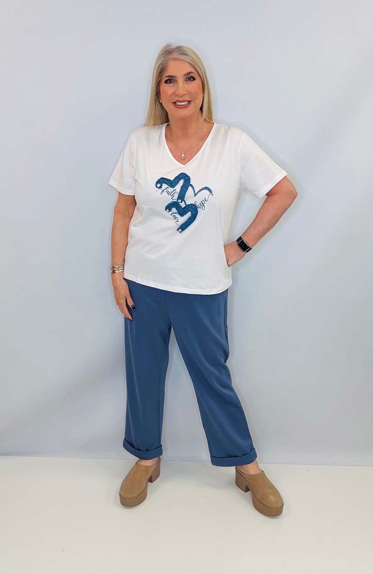 Malissa J Denim Heart Tee - White