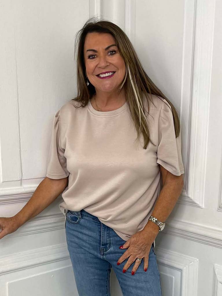 Malissa J Puff Sleeve Luxe Tee - Stone