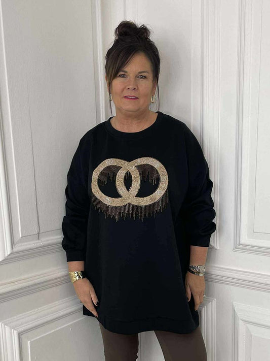 Link Embellished Sweatshirt - Black