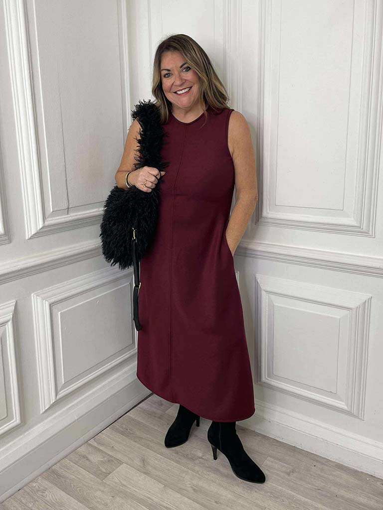 Scuba Bias Cut Dress - Burgundy