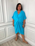 Twist Front Dress - Aqua
