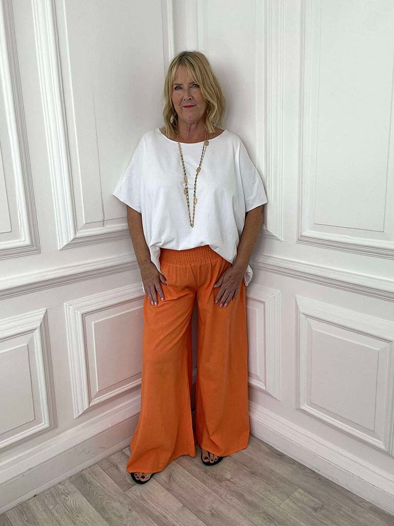 Linen & Cotton Palazzos - Tangerine