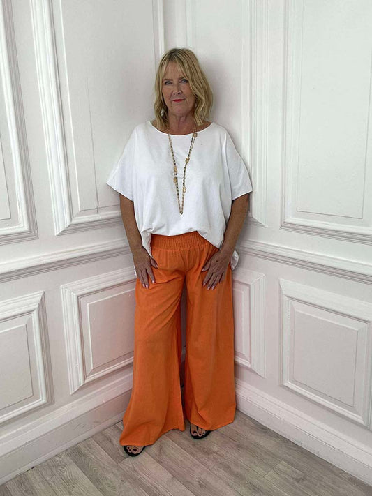 Linen & Cotton Palazzos - Tangerine