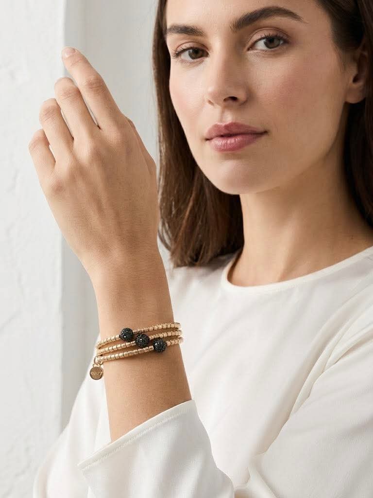 Envy Shambala Black Bead Bracelet - Gold