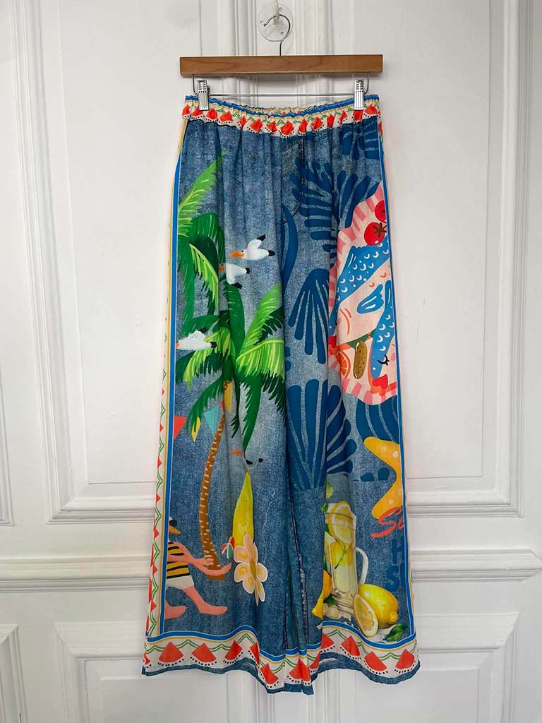 Denim Style Palazzos - Palm & Shell
