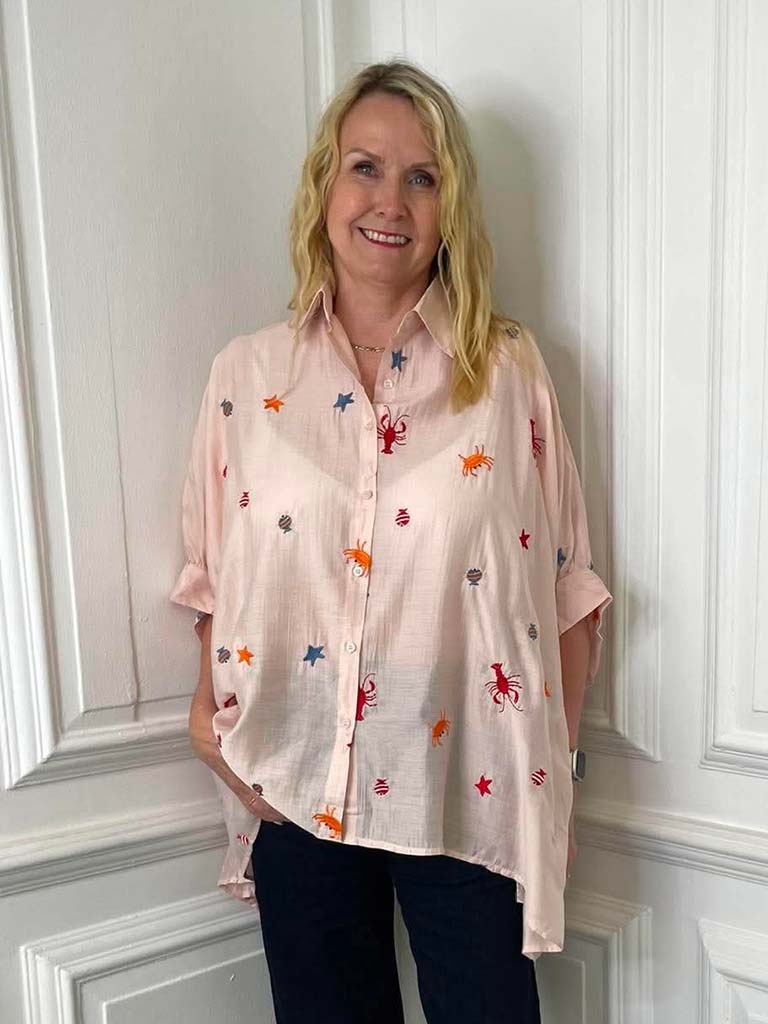 Ocean Embroidered Artist Shirt - Blush