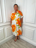 Floral Pocket V-Neck Dress - Orange