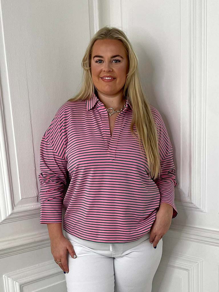 Stripe Collared Top - Pink & Jade