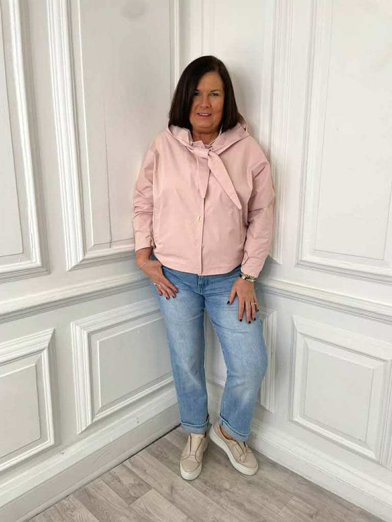 Hooded Tie Neck Jacket - Blush