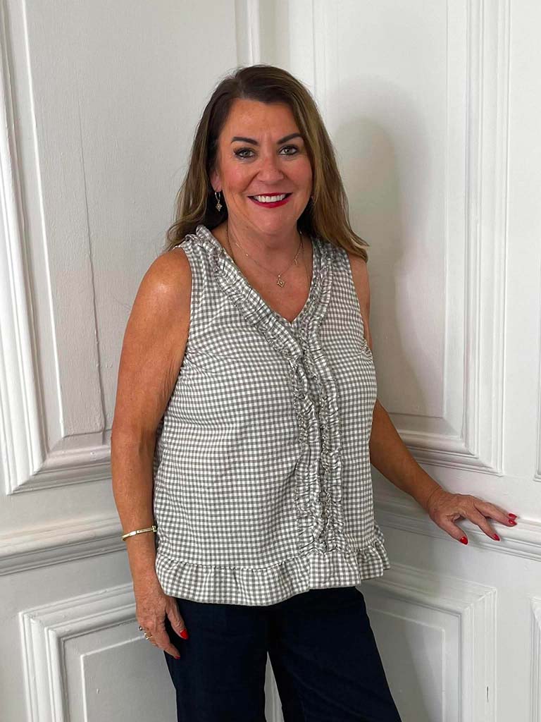Cottage Check Ruffle Top - Latte