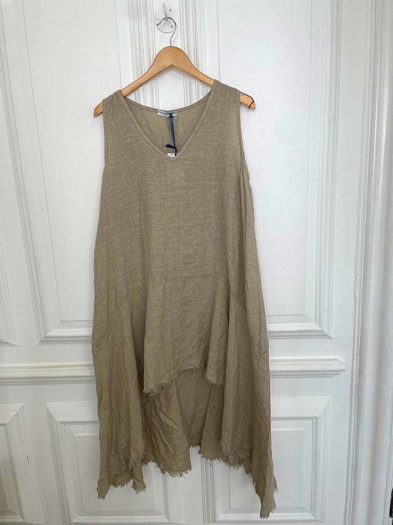 Linen Dip Back Tunic - Stone
