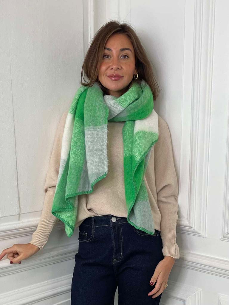 Checkered Blanket Scarf - Jade Green