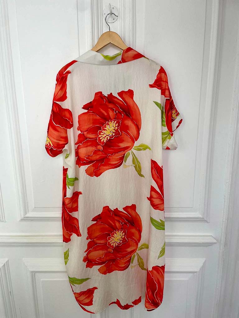 Floral Pocket V-Neck Dress - Red