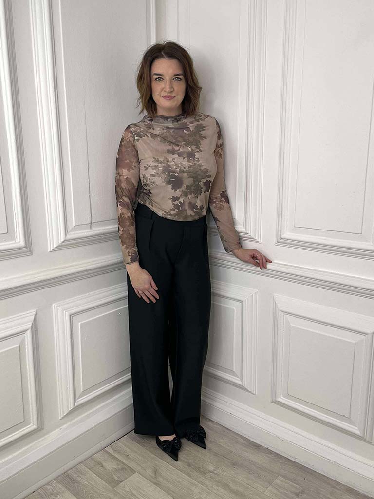 Watercolour Floral Mesh Top - Vintage Taupe