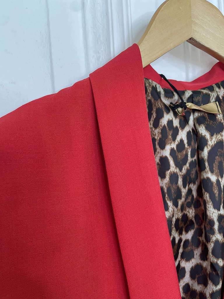 Leopard Lined Blazer - Scarlet