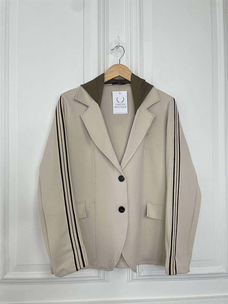 Hooded Stripe Sleeve Blazer - Stone