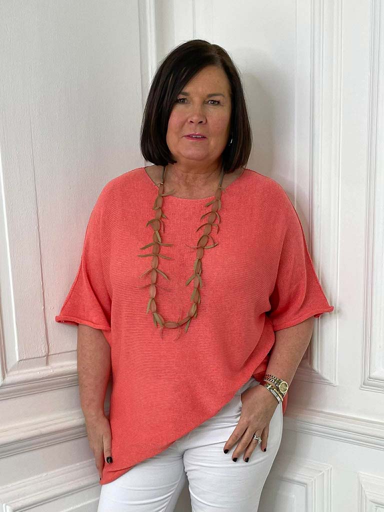 Oversized Raw Edge Knit - Coral