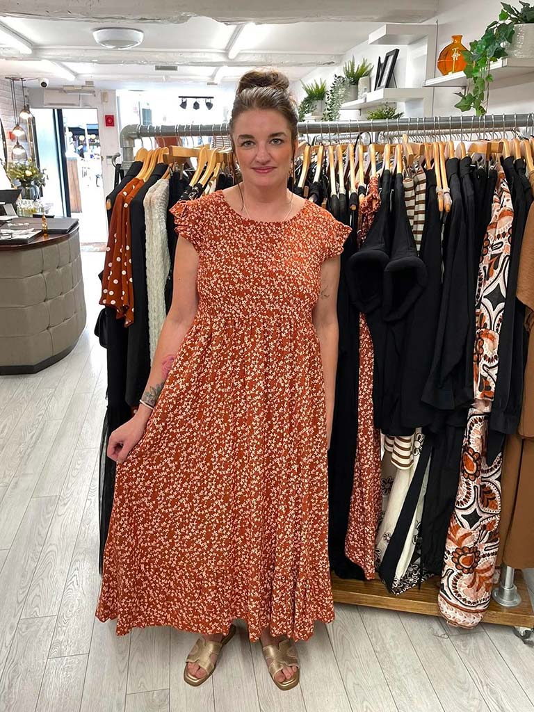 Ditsy Daisy Midi Dress - Rust
